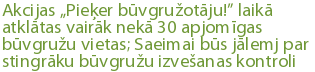 Akcijas „Pieķer būvgružotāju!” laikā atklātas vairāk nekā 30 apjomīgas būvgružu vietas; Saeimai būs jālemj par stingrāku būvgružu izvešanas kontroli